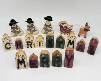 218 WoodenSnowmanSantaMerryChristmasDecor