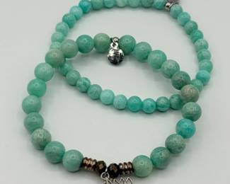 94 TJazelleAmazoniteBeadedBraceletswSterlingLotusFlowerCharm