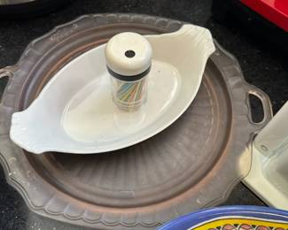 Depression glass tray and misc. items.