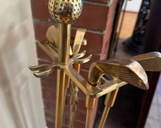 Golf themed fireplace tools, alternate view.