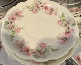 Charming antique set of pink floral china. Alternate view.