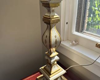 Pair of Italian giltwood candlestick table lamps.