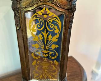 Pair of Horchow hand-painted mirrored lamps. Alternate view.