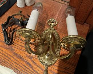 Pair or antique brass wall sconces.