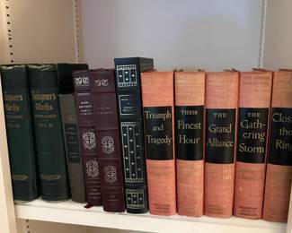 Vintage books including Winston Churchill "The Second World War".