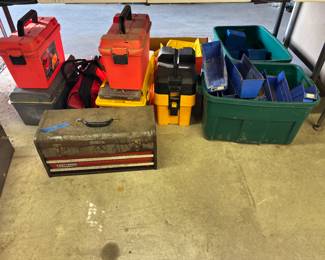 Assorted empty toolboxes & storage