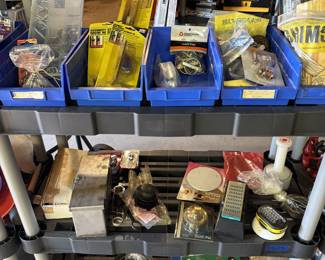 Assorted tools; hinges, shims, hooks, etc