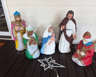 VINTAGE EMPIRE BLOW MOLD NATIVITY CHRISTMAS JESUS MARY JOSEPH WISE MEN SET