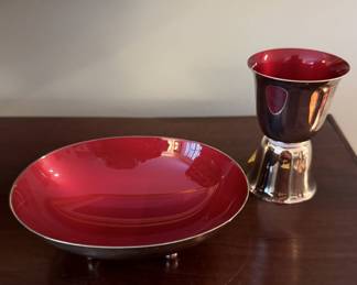 Lined silver-plated double jigger & tray