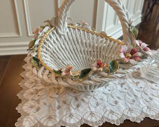 Italian Capedemonte Ceramic Basket