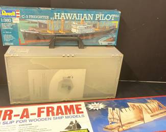 Model Kit Spray Booth, FairaFrame Ship Building Slip and a Revell C3 Freighter