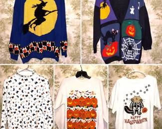 Vintage Halloween clothing, vintage “ugly” Halloween sweaters