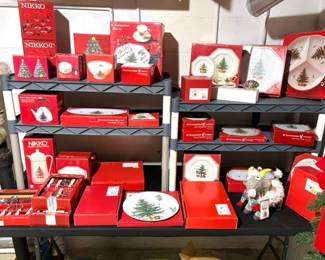 Colllection of Nikko Christmas Ceramics "Happy Holidays" collection.