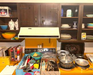 Vintage kitchen utensils, pans, cooking sheets, etc