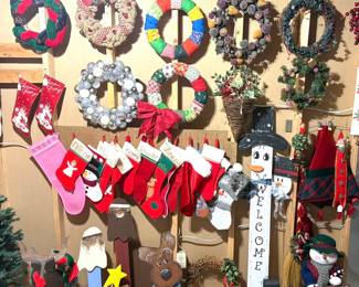 Christmas wreaths, Christmas stockings, other Christmas decor