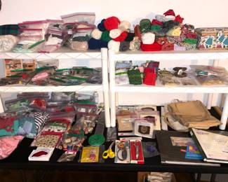 Yarn, fabric, sewing patterns, and other miscellaneous crafting supplies