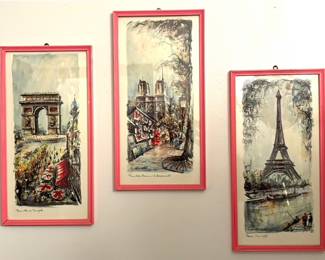 Set of three framed watercolor prints by the artist Claude Ducollet