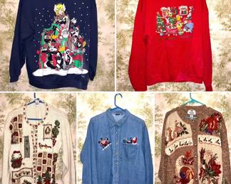 A collection of vintage holiday sweaters. Vintage “ugly” Christmas/thanksgiving sweaters