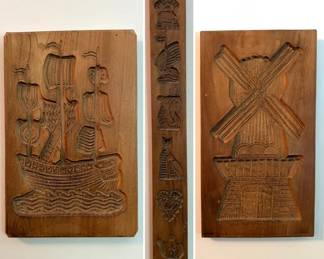 a set of antique hand carved wooden cookie/ginderbread molds