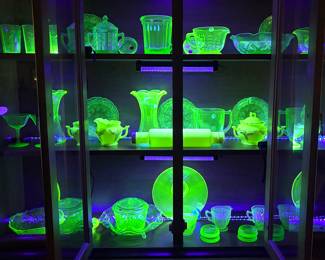 Uranium glass, green depression glass, vintage glass