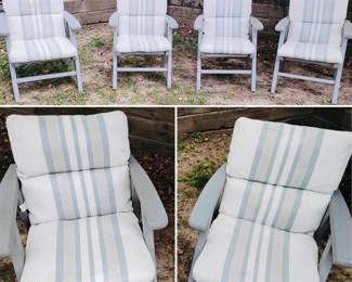 Vintage wooden patio chairs with cushions