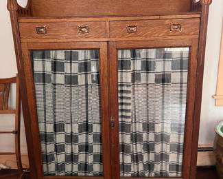 English Arts and Crafts oak glazed door bookcase