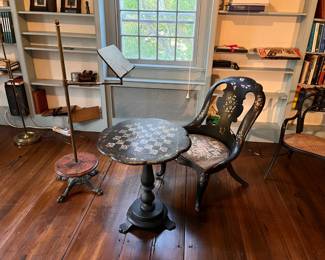 Paper mache table and chair, library stand