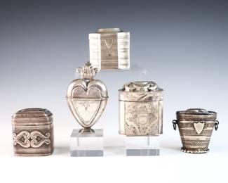 Five 19th to early 20th century miniature .812 Silver and higher boxes.