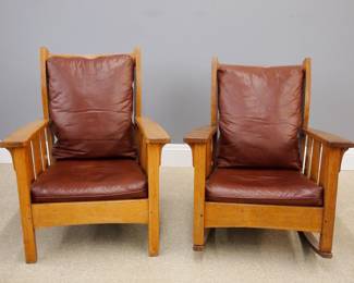 Stickley Bros "Quaint" Arts & Crafts Period Rocker and Armchair