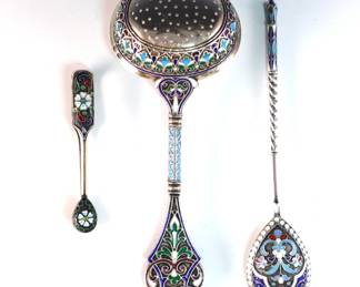 Russian Enameled Silver Flatware