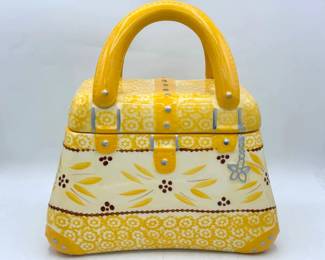 Ceramic Temp-tations by Tara Old World Yellow Floral Large Purse Cookie Jar