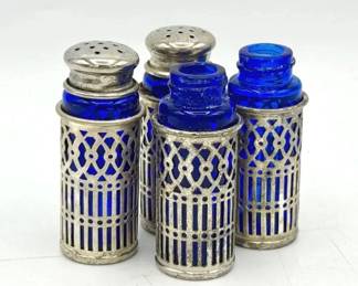 (4) Vintage Cobalt Blue Salt & Pepper Shakers