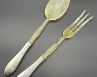 925 Bakelite Salad Servers with Sterling Silver Handles