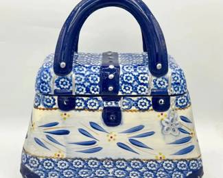 Ceramic Temp-tations by Tara Old World Blue Floral Large Purse Cookie Jar