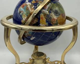 Unique Art 21" Blue Lapis Ocean Table Top Gemstone World Globe w/ Gold Tripod