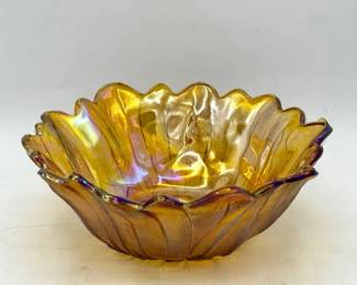 vintage Indiana Glass marigold carnival glass bowl with a sunflower pattern