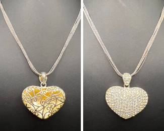 Sterling Silver Reversible Heart Pendant on 925 Multi-Strand Necklace
