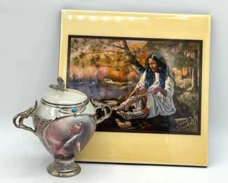 (2) Native American Art Pieces – Lee Bogle Music Box & F. Cross Print