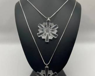 (2) Gorham Crystal Snowflake Pendant Necklaces in Gorham Tarnish Resistant Pouch