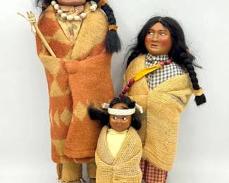 (3) Antique Mohair Braids Native American Dolls