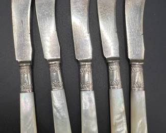 (5) Sterling Silver Knives with Mother of Pearl Handles