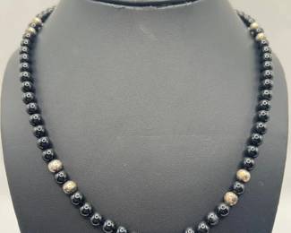 Onyx & Sterling Silver Jewelry — Matching Necklace & Bracelet Set