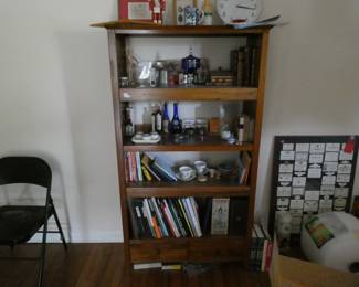 Handmade solid wood Japanese bookcase w/ adjustable shelves and two drawers.  Unique!