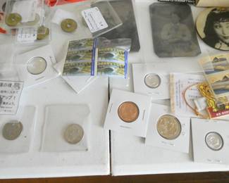 World coins and stamps.