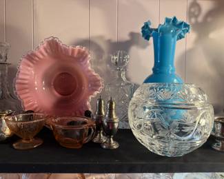 FENTON AND ROSE CRYSTAL ROSE BOWL