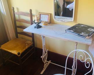 iron dressing table, matching mirror and chair