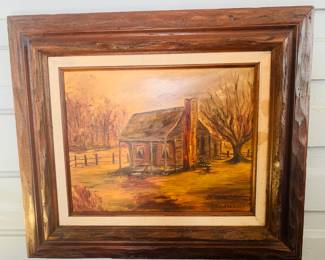 original painting of old cabin by B Boudreaux