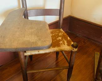 precious spotted cow hide antique child's desk