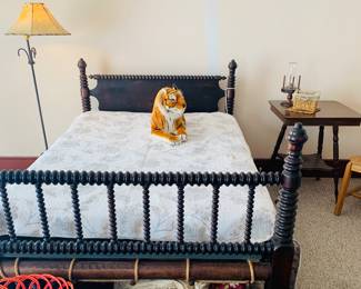 mid 19th century full sized Spool rope bed--can you see the ropes at the end of the bed?