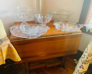 drop leaf table and beautiful large size crystal serving dishes